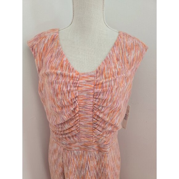 Alex Marie Carmen Orange Knit Ruched Cap Sleeves Sheath V-Neck Lined Dress 10 M - Picture 2 of 14